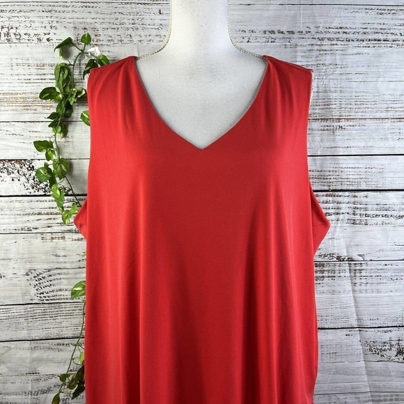 Susan Graver Dress Large Pet Fire Orange Lagenlook Layered Knee Stretch Cocktail - Picture 5 of 13